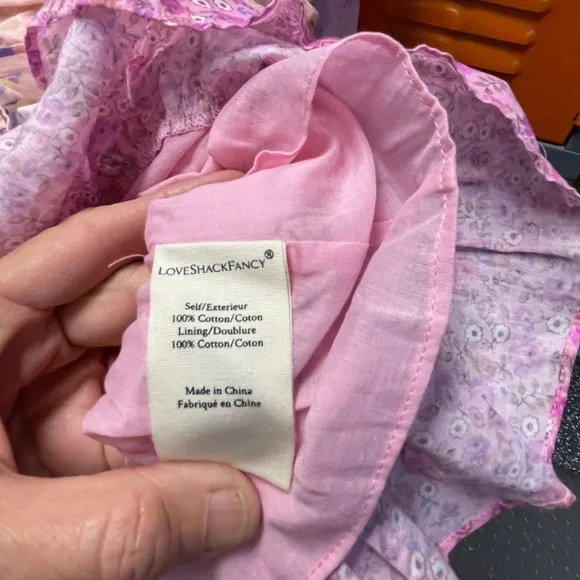 LoveShackFancy Pink Floral Rina Ruched Dress, 8, NWT